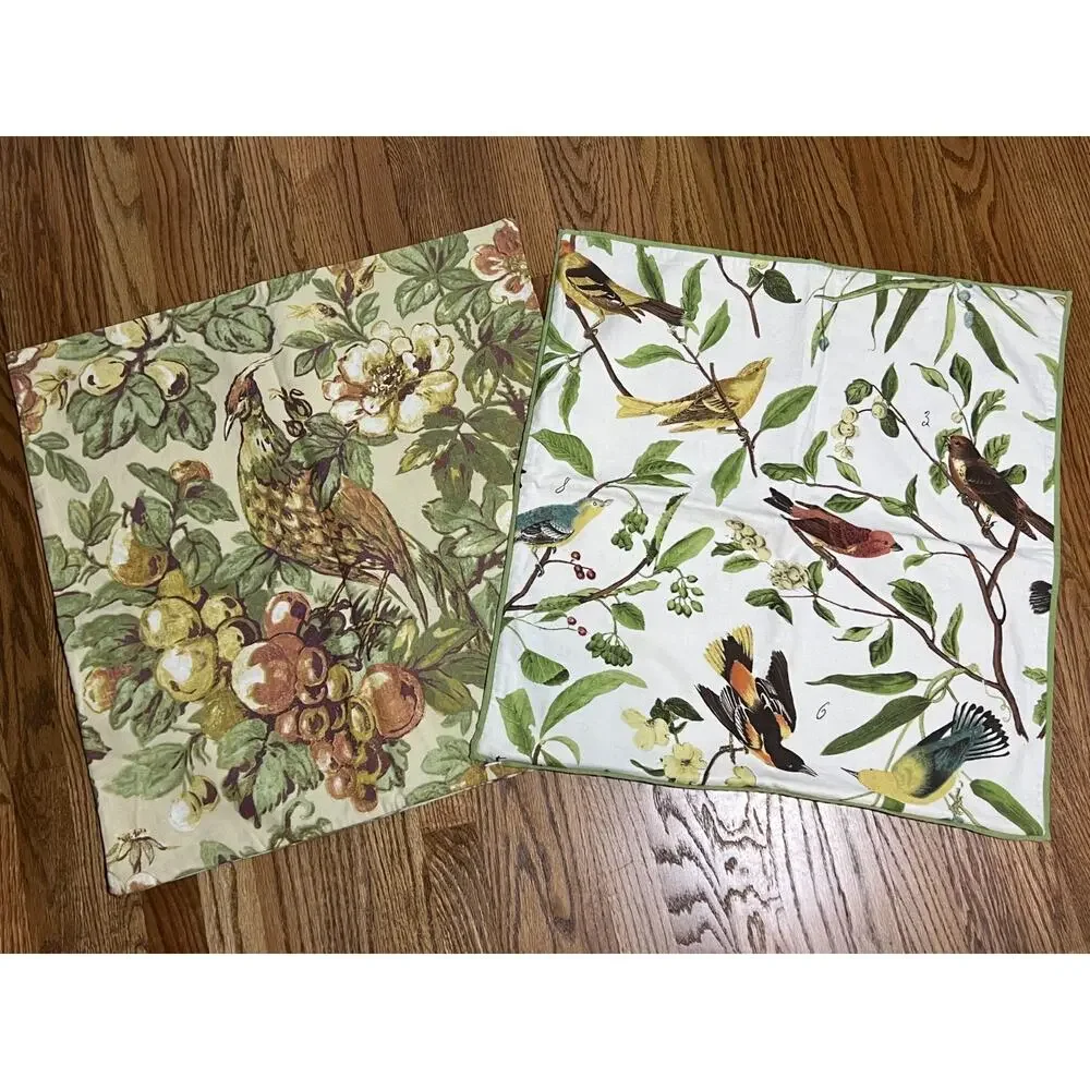 Pottery Barn Set of 2 Pheasant Bird Muted Linen Blend Pillow Covers 24
